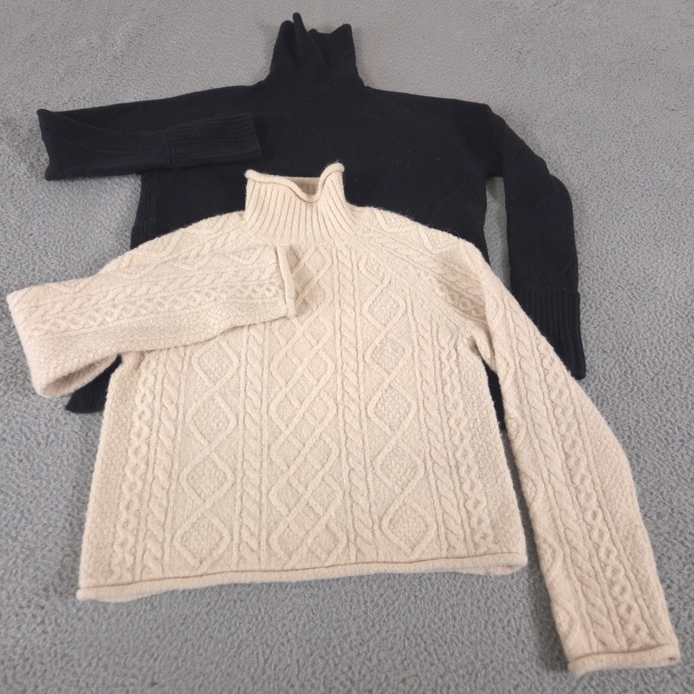 LOT OF 2 J.Crew‎ Sweater Womens XS/S Black Cream Supersoft Merino Alpaca Cable